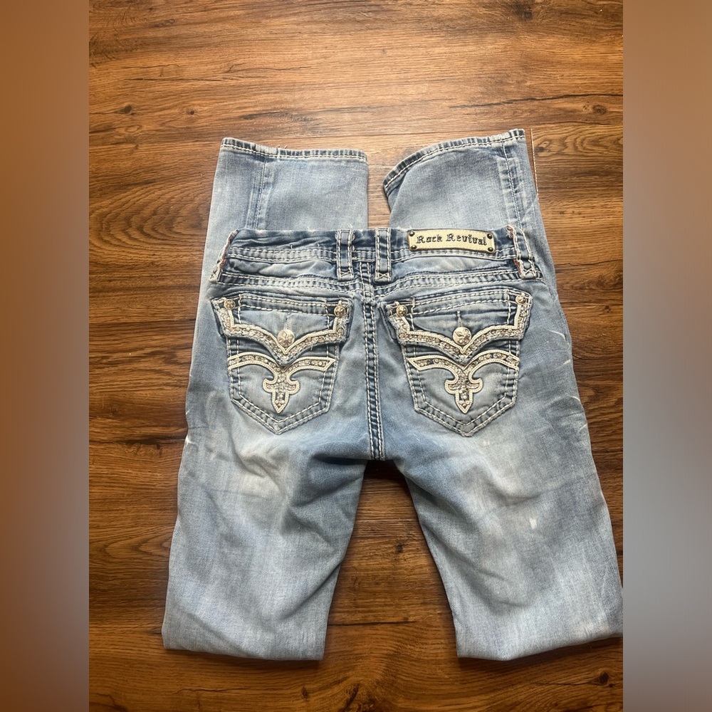 Distressed Rock Revival Etty Boot Jeans Low Rise 27x31
